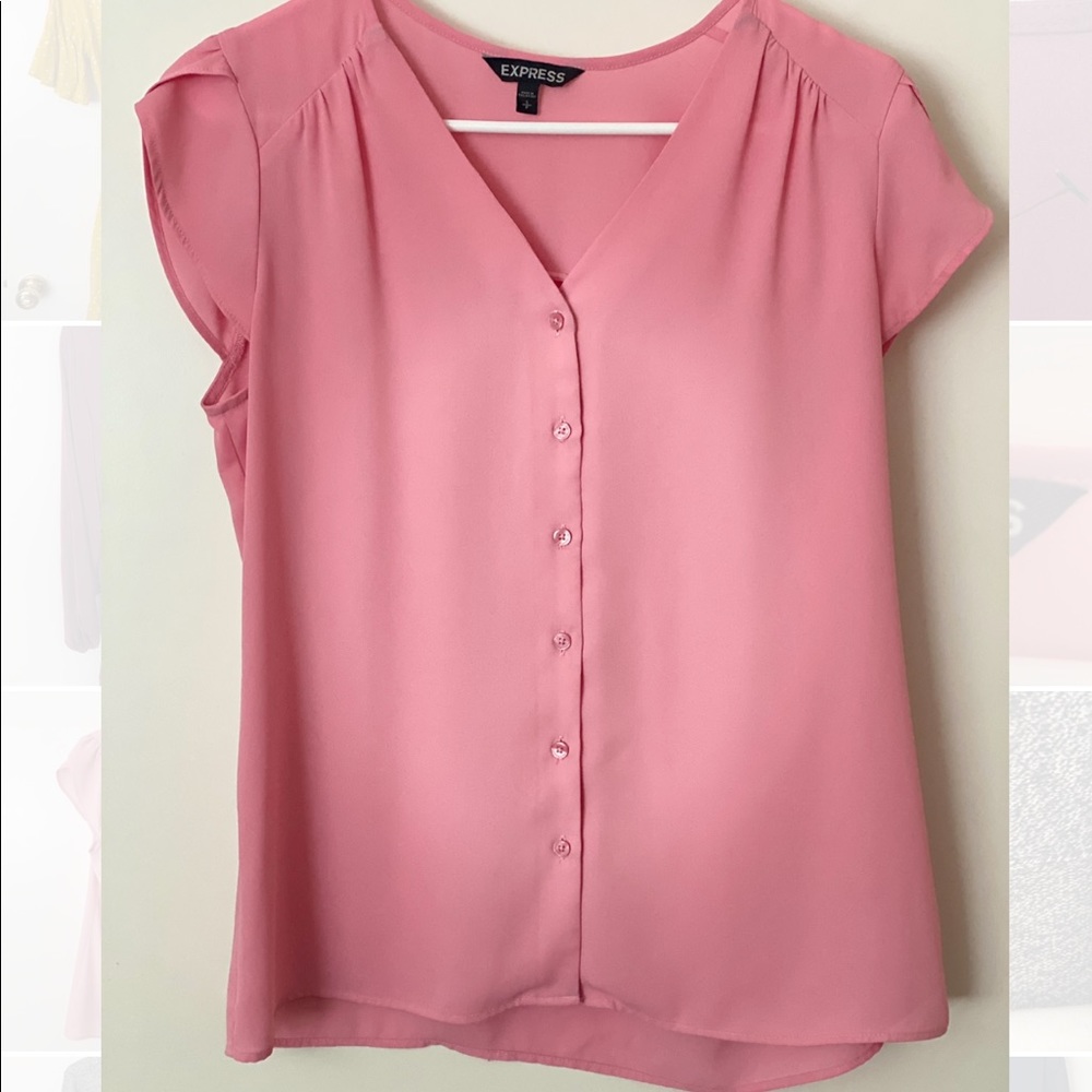 Button Down Blouse with Short Sleeves.